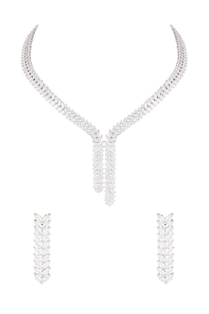 White Finish Faux Diamond Necklace Set