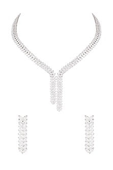 White Finish Faux Diamond Necklace Set