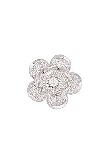 White Finish Diamond Floral Ring