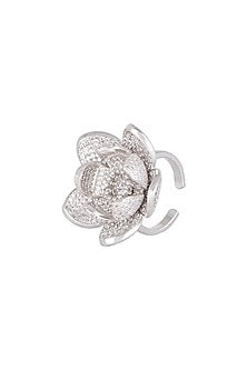 White Finish Diamond Floral Ring