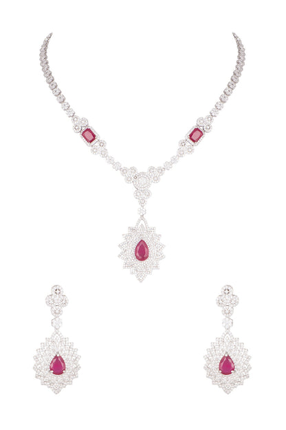 White Finish Stone & Diamond Necklace Set