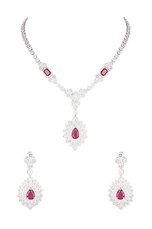 White Finish Stone & Diamond Necklace Set