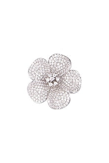 White Finish Diamond Floral Ring
