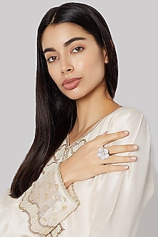 White Finish Diamond Floral Ring