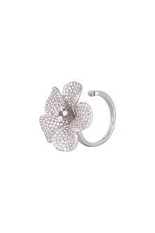 White Finish Diamond Floral Ring