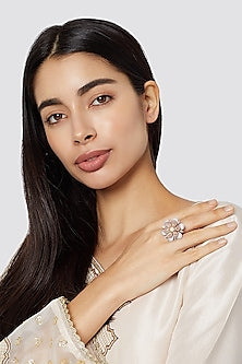 White & Rose Gold Finish Floral Ring