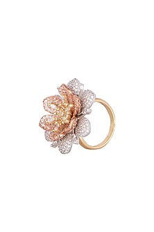 White & Rose Gold Finish Floral Ring