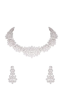 White Finish Diamond Necklace Set