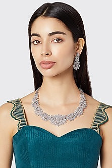 White Finish Diamond Necklace Set