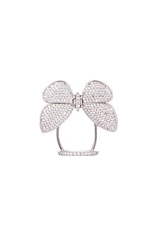 White Finish Diamond Butterfly Ring