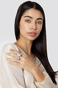 White Finish Diamond Butterfly Ring