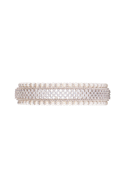 White Finish Faux Pearl Bangles