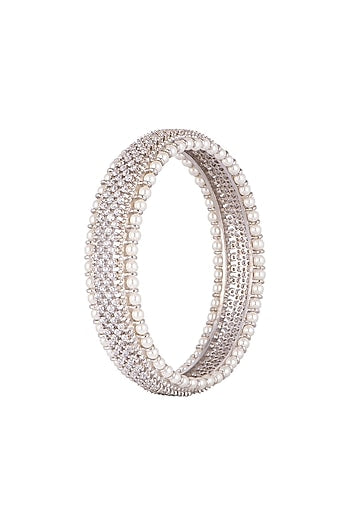 White Finish Faux Pearl Bangles