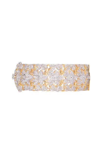 Gold Finish Pearl Floral Bangle
