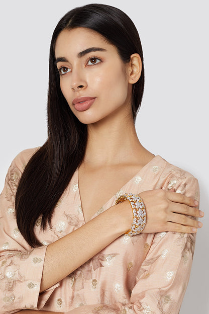 Gold Finish Pearl Floral Bangle