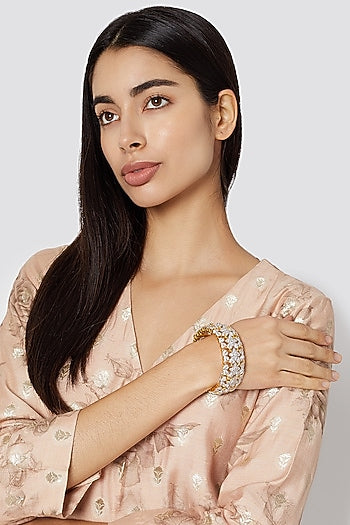 Gold Finish Pearl Floral Bangle