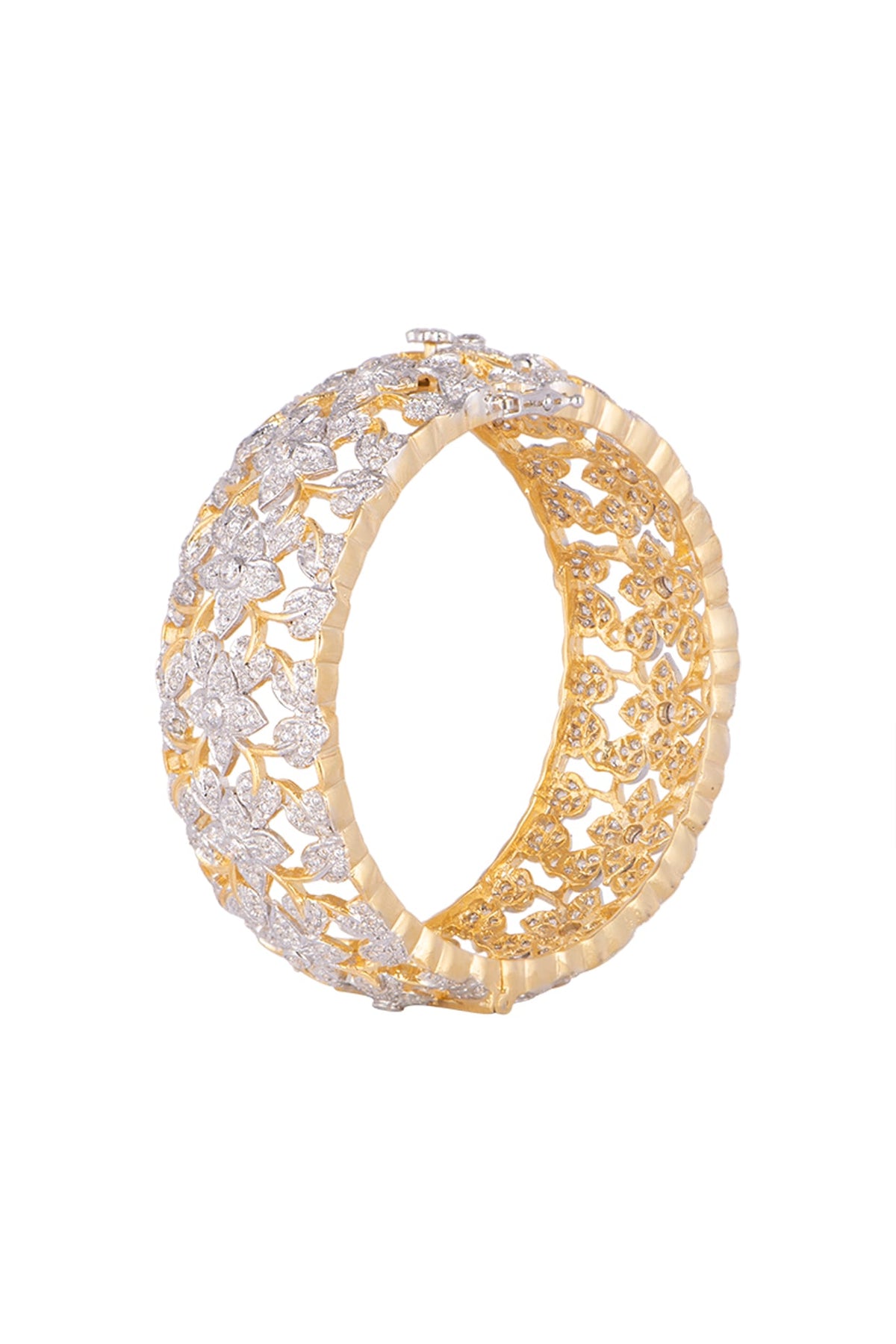 Gold Finish Pearl Floral Bangle