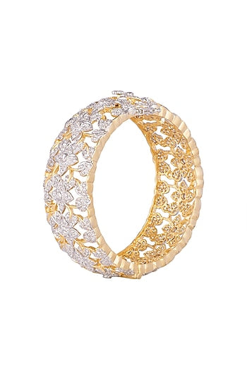 Gold Finish Pearl Floral Bangle