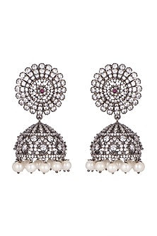 Black Rhodium Finish Antique Style Jhumka Earrings