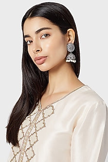 Black Rhodium Finish Antique Style Jhumka Earrings