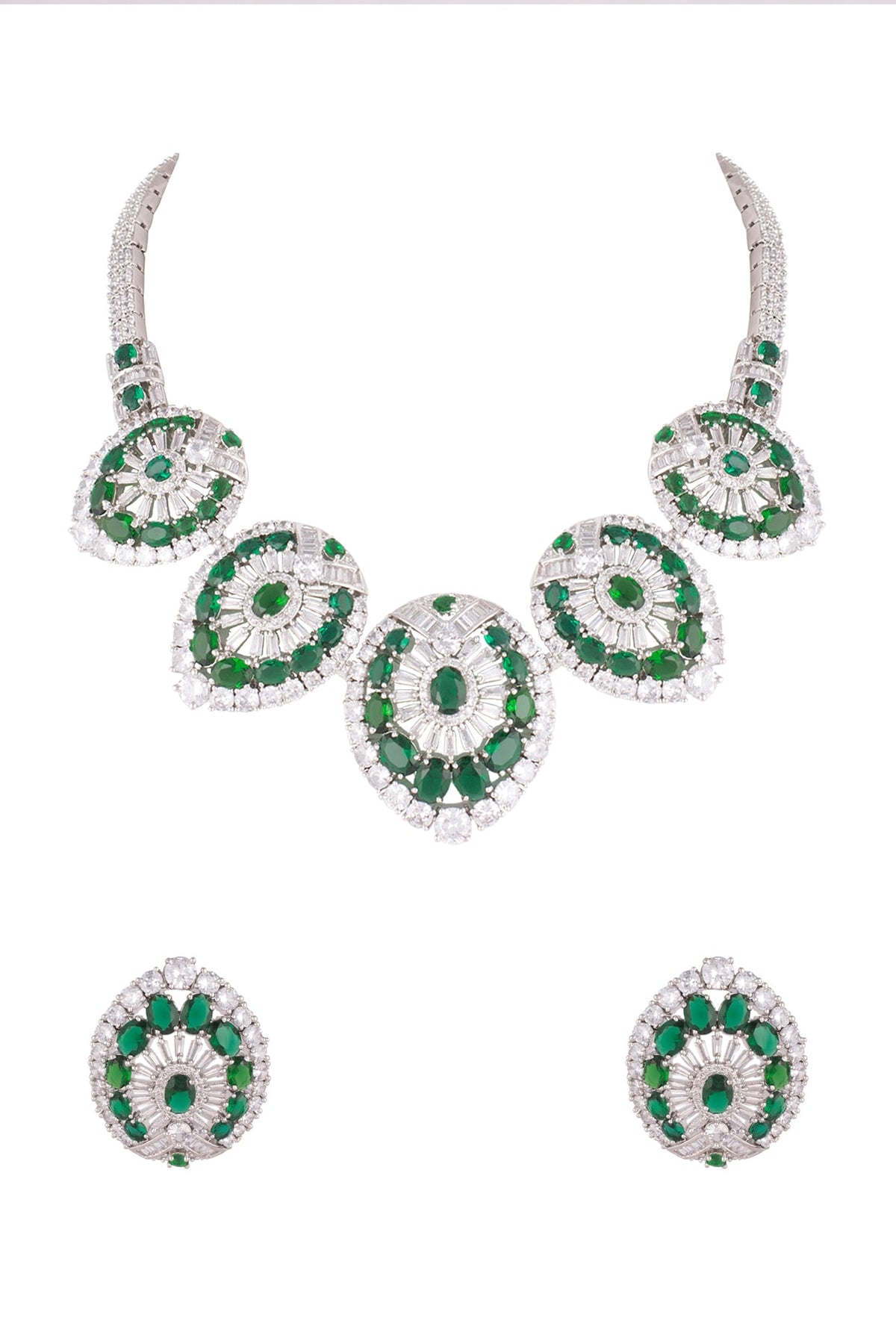 White Finish Stone & Diamond Necklace Set