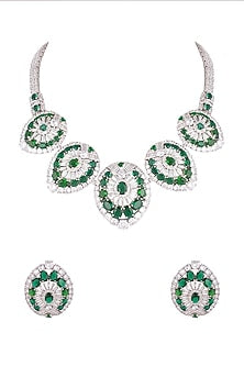 White Finish Stone & Diamond Necklace Set