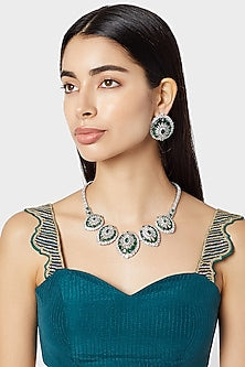 White Finish Stone & Diamond Necklace Set