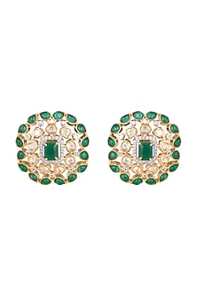 Gold Finish Kundan & Diamond Stud Earrings