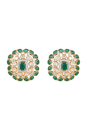 Gold Finish Kundan & Diamond Stud Earrings