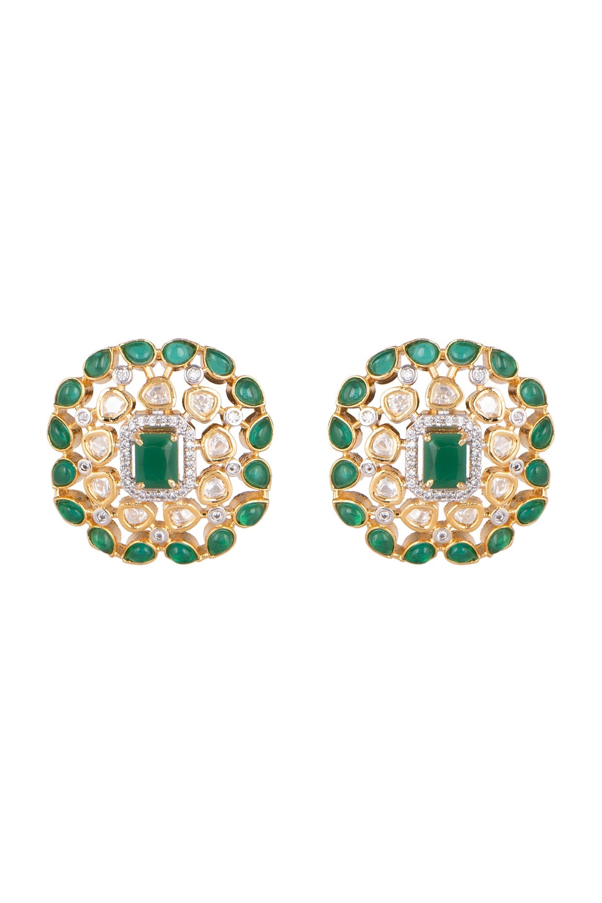 Gold Finish Kundan & Diamond Stud Earrings