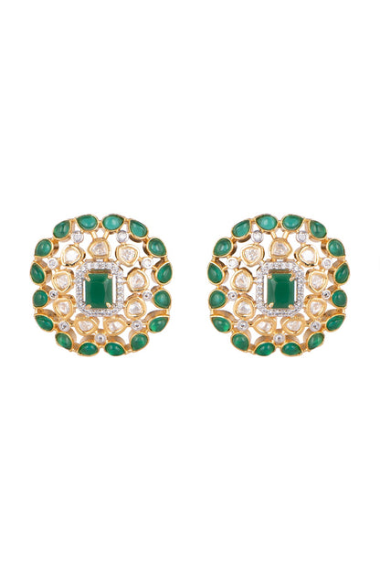 Gold Finish Kundan & Diamond Stud Earrings