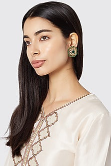 Gold Finish Kundan & Diamond Stud Earrings