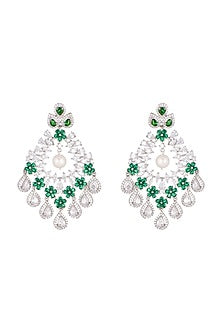 White Finish Diamonds Chandelier Earrings