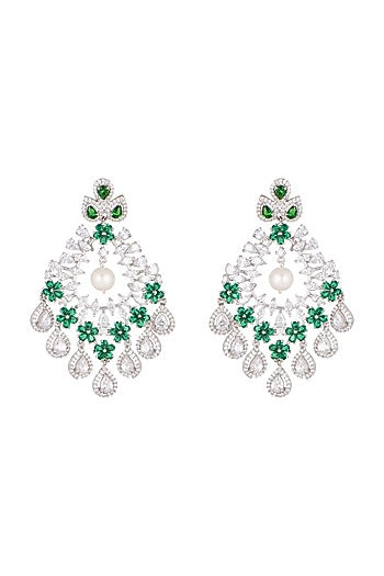White Finish Diamonds Chandelier Earrings