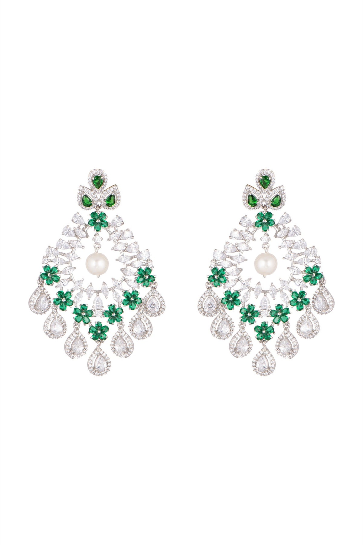 White Finish Diamonds Chandelier Earrings