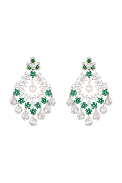 White Finish Diamonds Chandelier Earrings