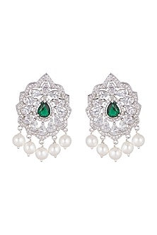 White Finish Diamonds & Pearls Earrings
