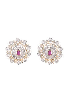 White Finish Pink Stone Stud Earring