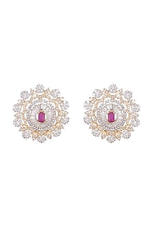 White Finish Pink Stone Stud Earring