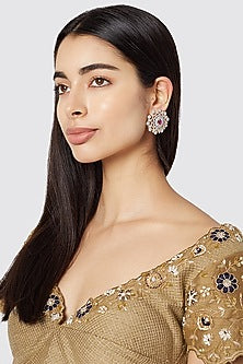 White Finish Pink Stone Stud Earring