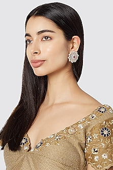 White Finish Pink Stone Stud Earring