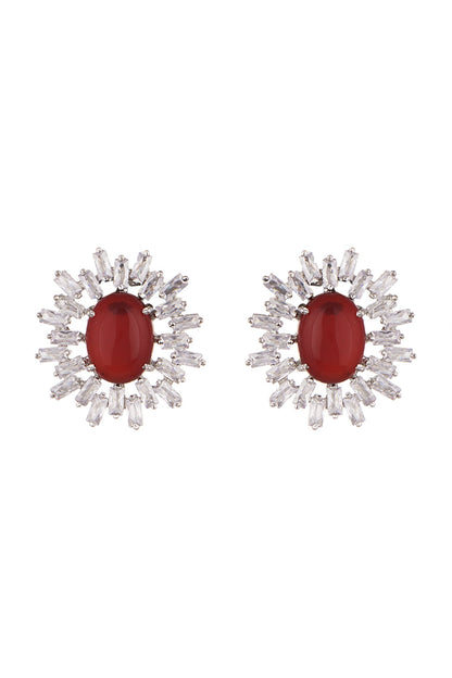 White Finish Faux Diamond Earrings