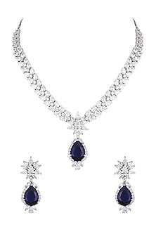 White Finish Blue Stone & Zircon Necklace Set