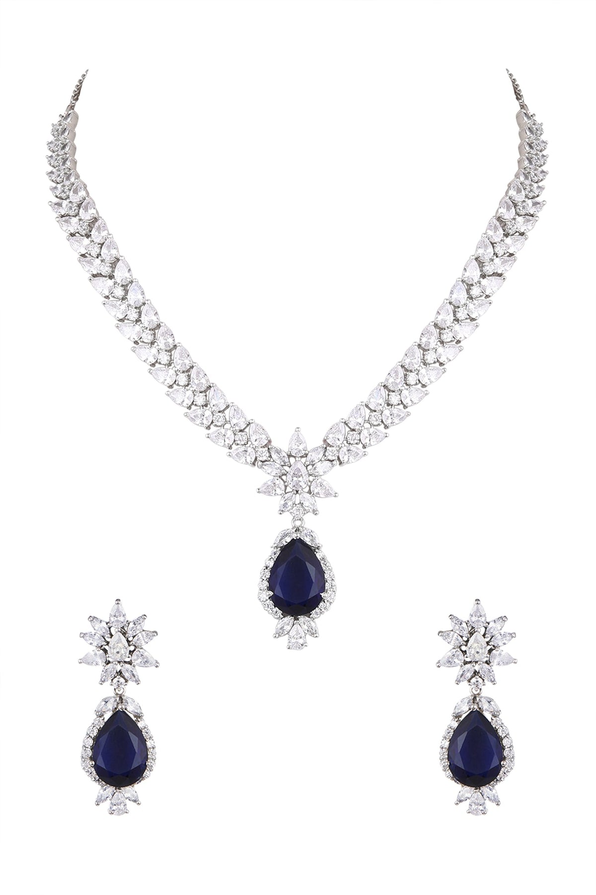 White Finish Blue Stone & Zircon Necklace Set