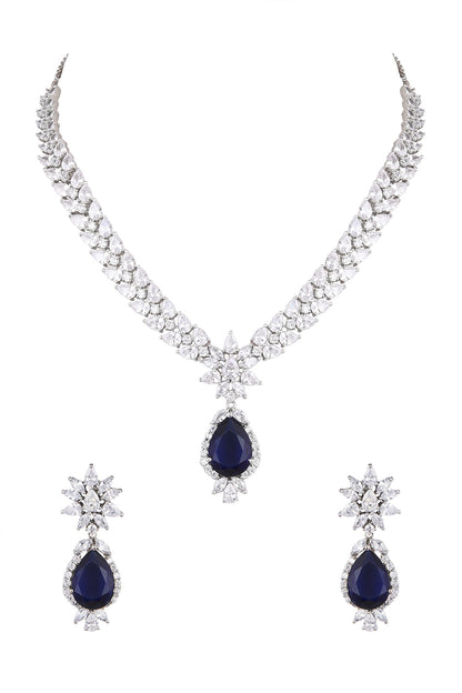 White Finish Blue Stone & Zircon Necklace Set