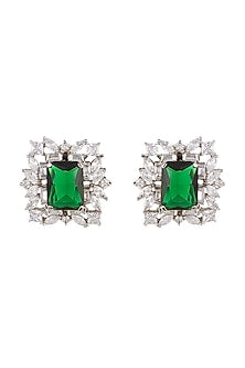 White Finish Green Stone Earrings