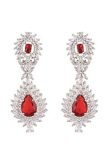 White Finish Red Stone Earrings