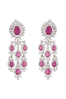 White Finish Faux Diamond Dangler Earrings