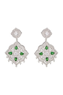 White Finish Green Stone Dangler Earrings