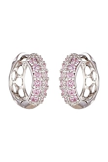 White Finish Pink Stone Bali Earrings